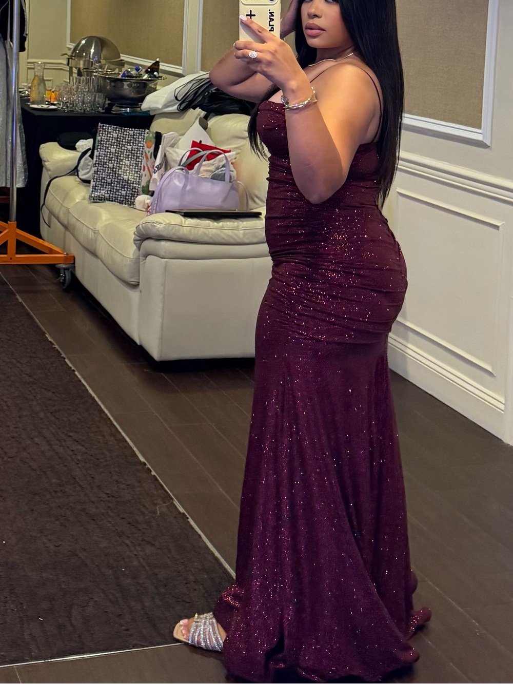 Windsor Burgundy Sequin Mermaid Prom Gown
